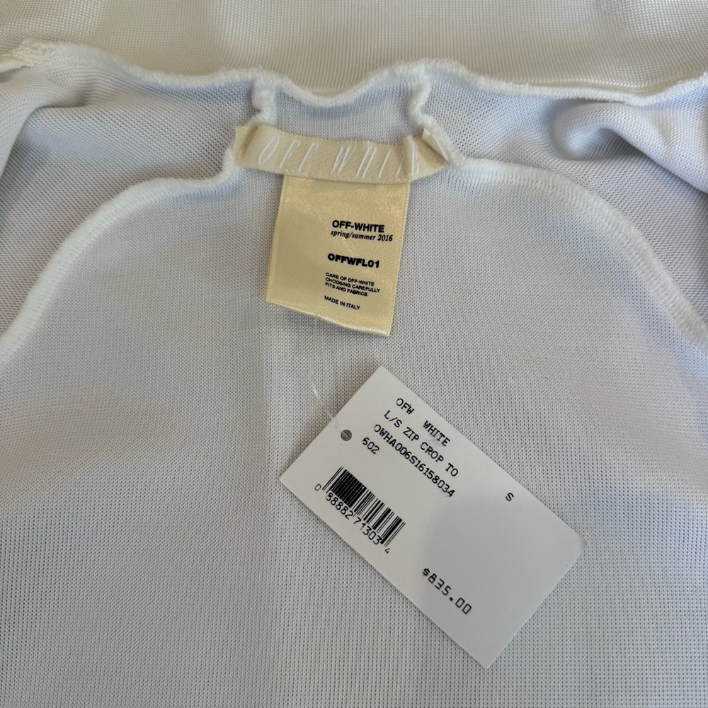 NWT OFF-WHITE White Long Sleeve Zip Cropped Tip Jacket Sports Womens Size S